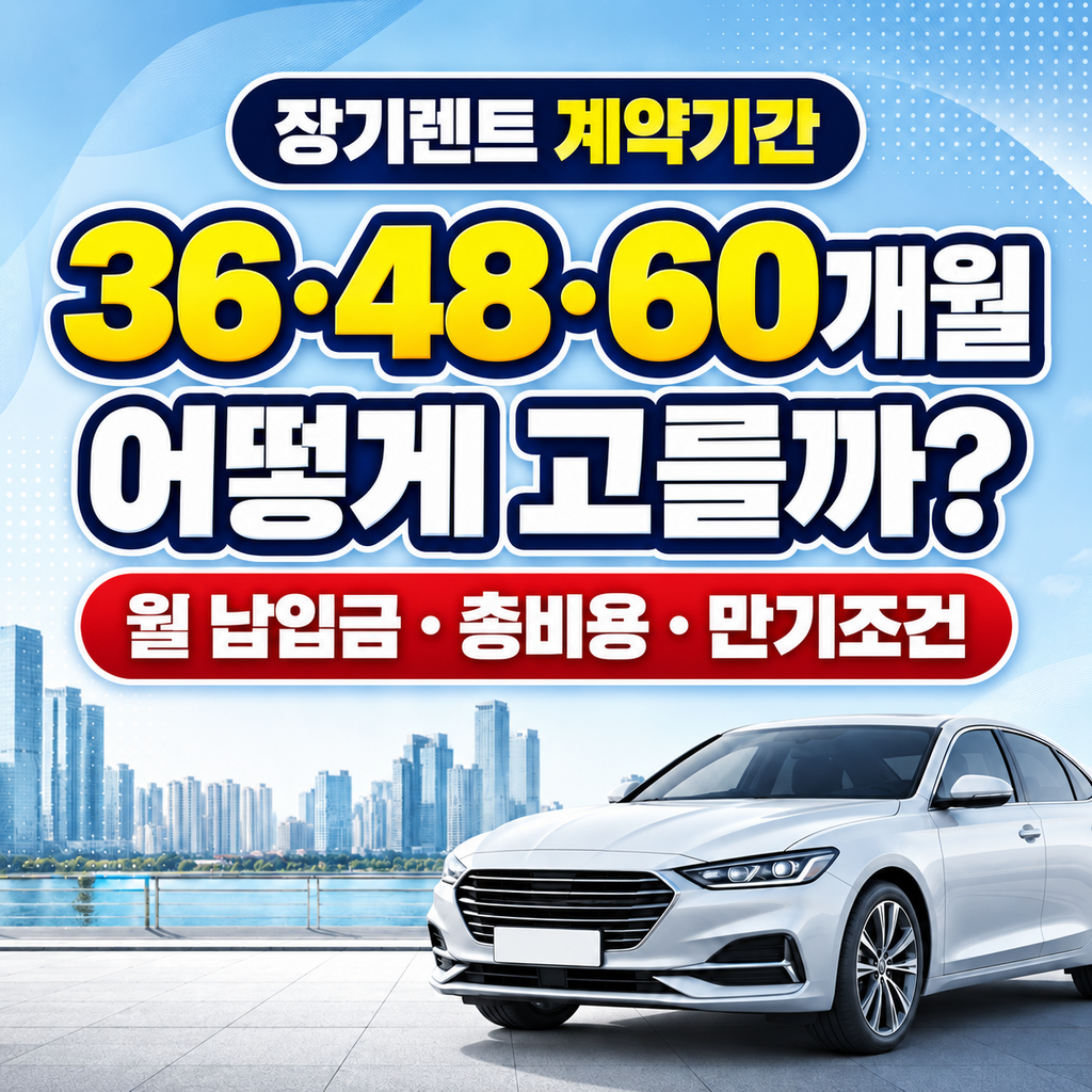 장기렌트 계약기간 36개월 48개월 60개월 월 납입금 총비용 비교