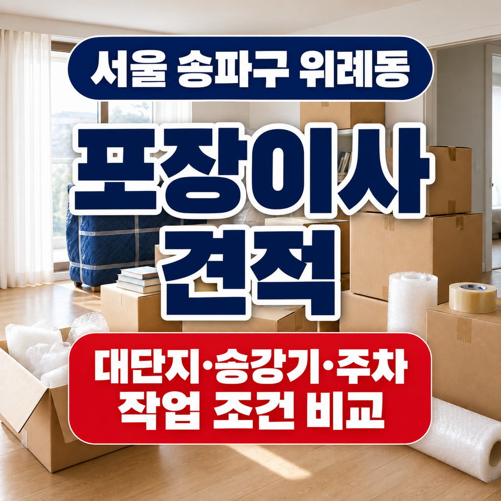 서울 송파구 위례동 포장이사 대단지 승강기 주차 작업 조건 비교